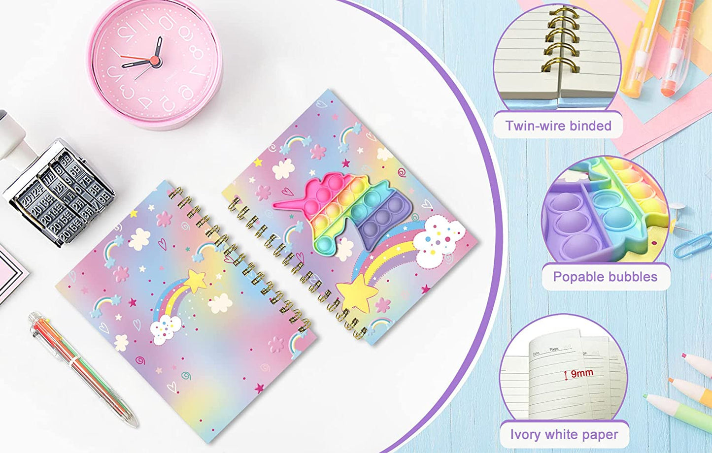 8.5x5.3 Inches 160 Lined Pages with 6 Multicolor Pen Spiral Journal for Teenage School Writing Drawing