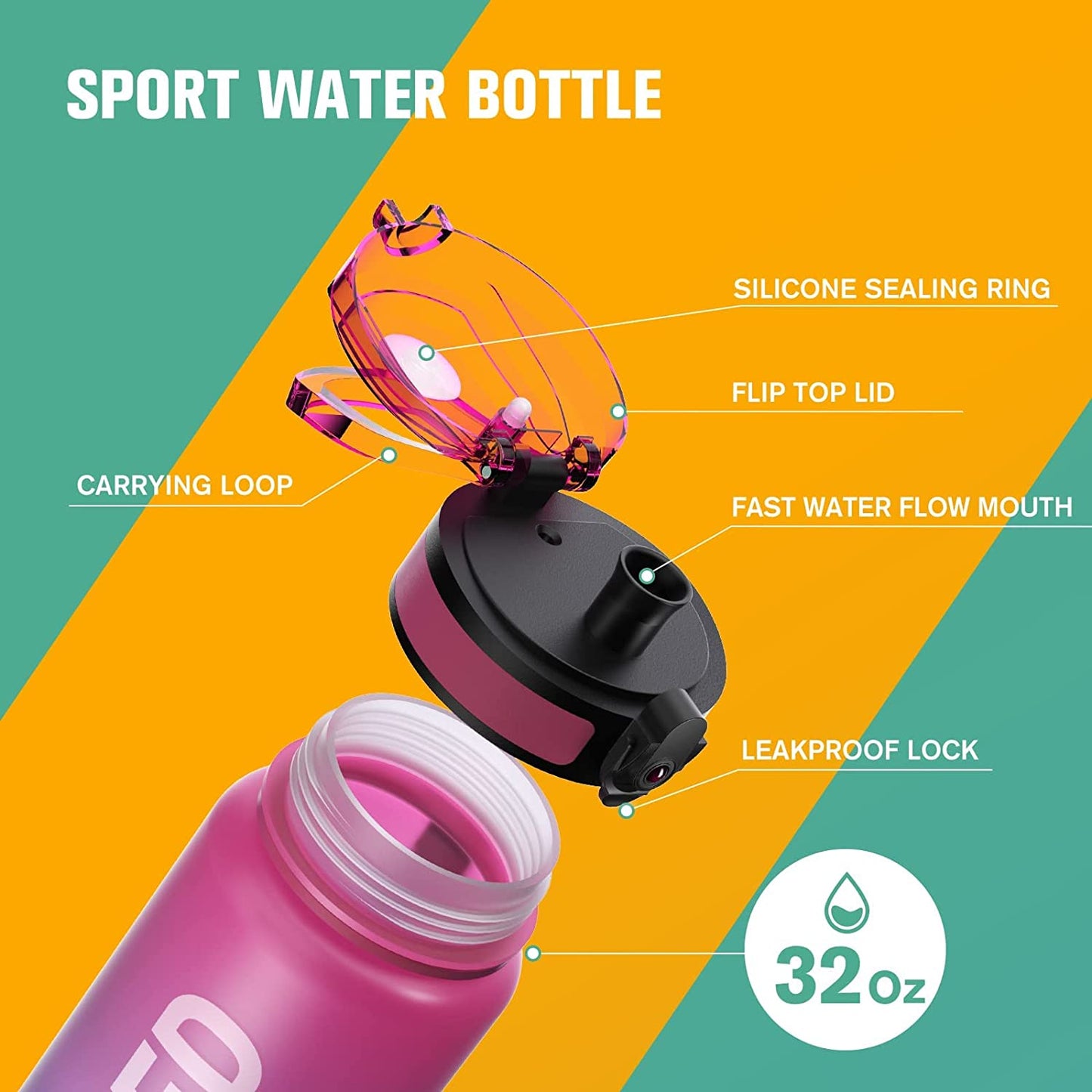 2oz Motivational Sports Water Bottle with Time Marker