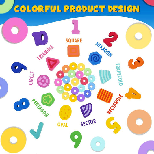 Wooden Number Puzzle , Counting Blocks Sorting Toys Shape Block Educational Toys