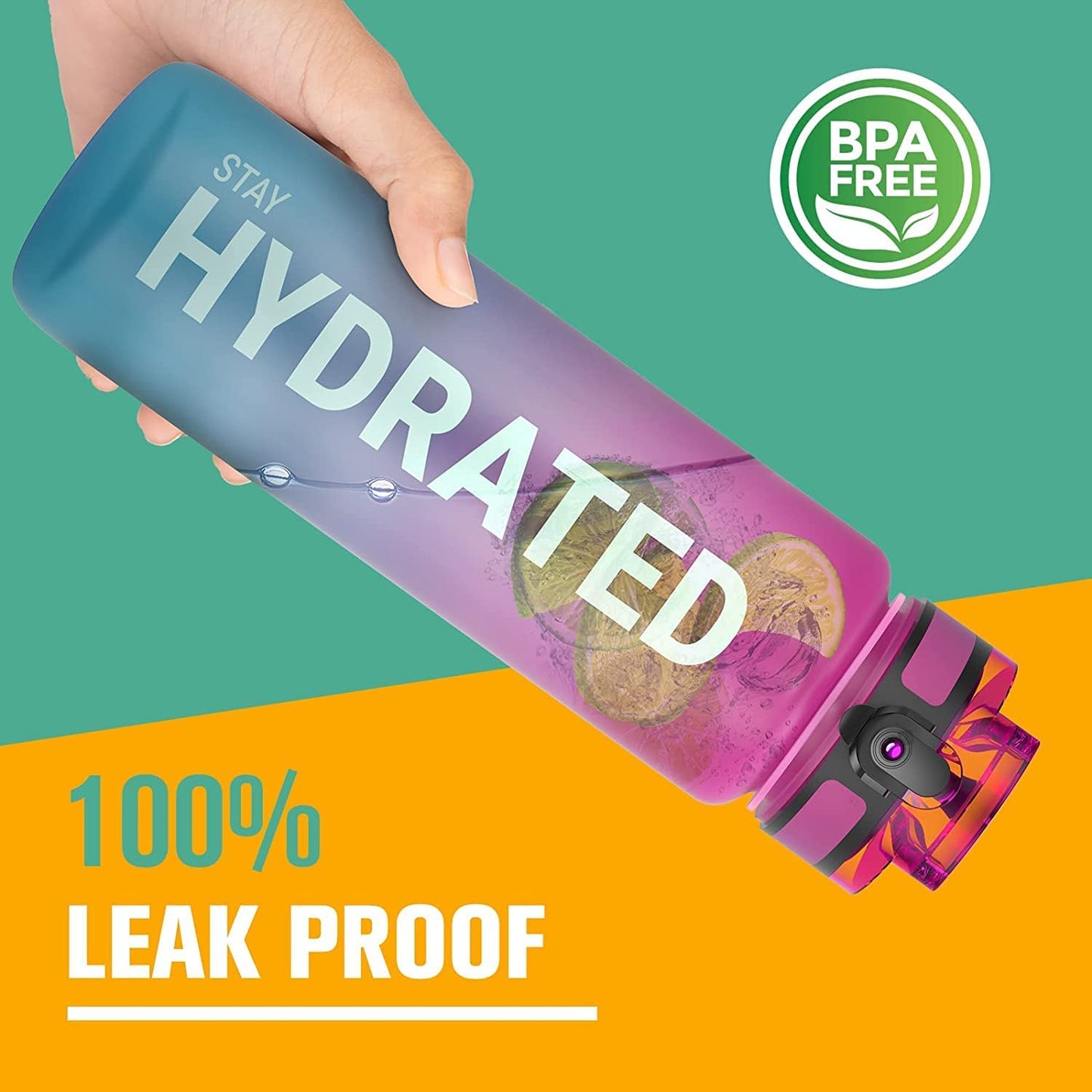 2oz Motivational Sports Water Bottle with Time Marker