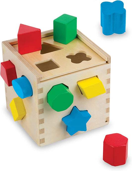 Shape Sorting Cube - Classic Wooden Toy With 12 Shapes - Classic Kids Learning Toys