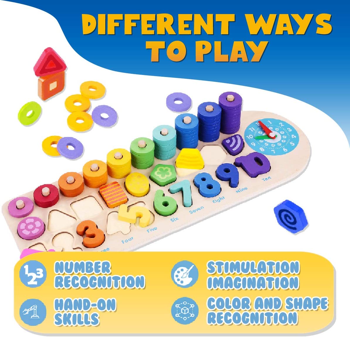 Wooden Number Puzzle , Counting Blocks Sorting Toys Shape Block Educational Toys