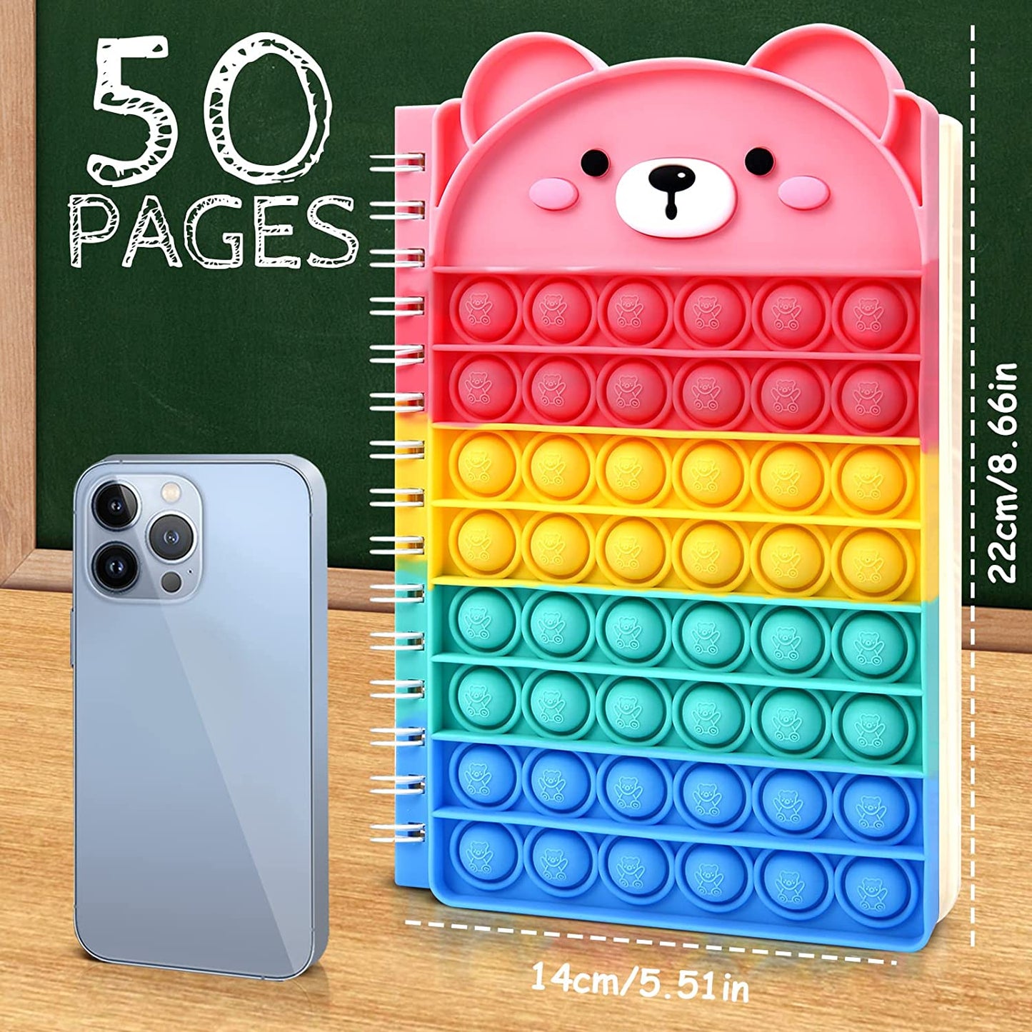 Pop Fidget Spiral Notebook for Kids Pop Note Book for School, Stress Pop Bubble Books