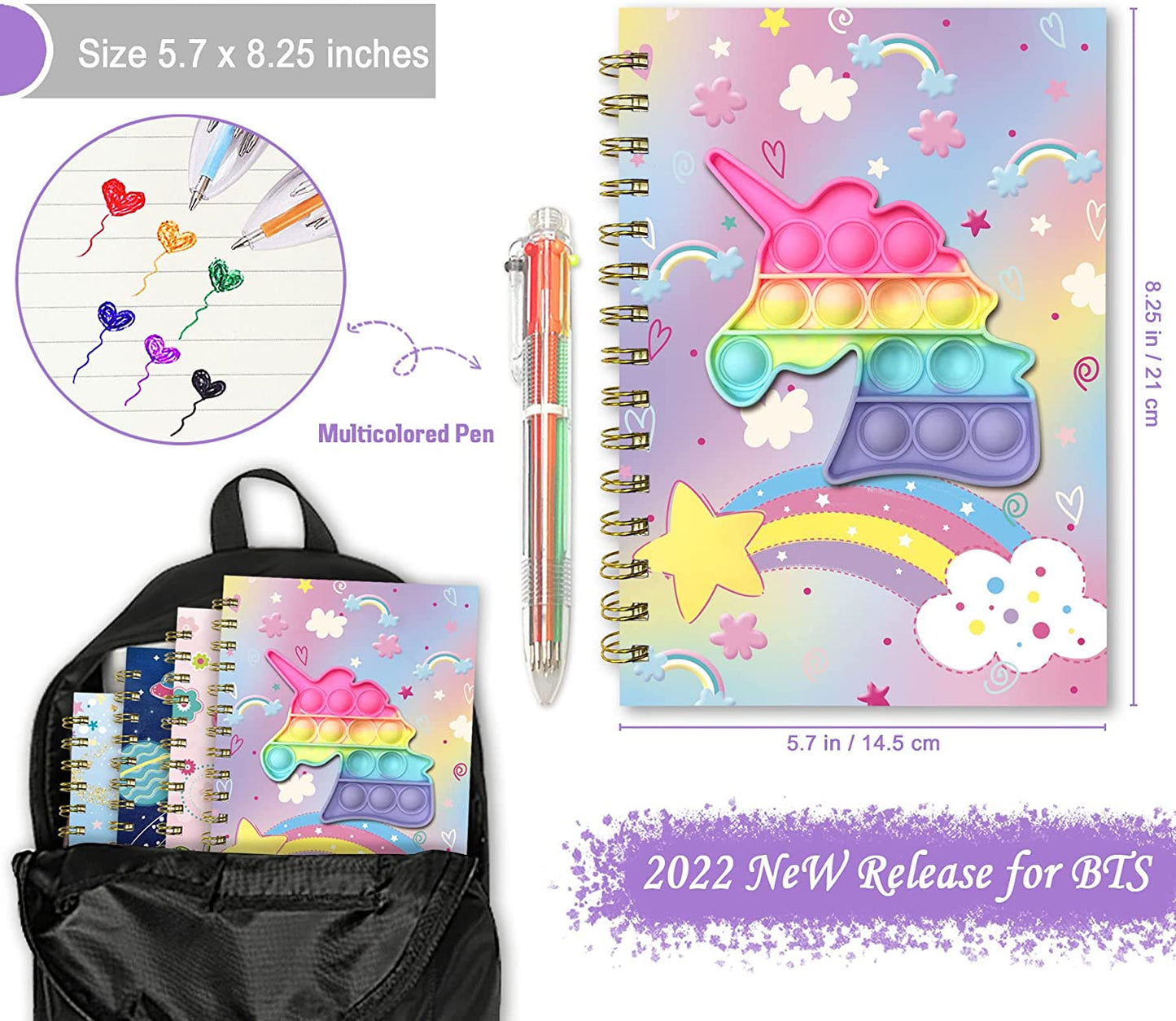 8.5x5.3 Inches 160 Lined Pages with 6 Multicolor Pen Spiral Journal for Teenage School Writing Drawing